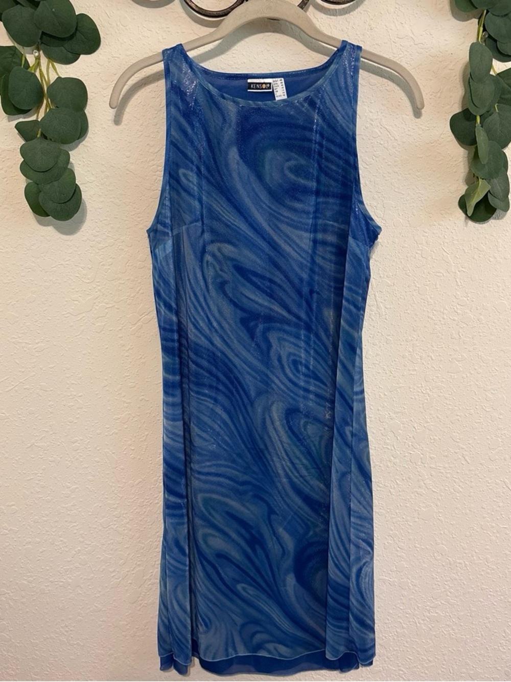 Vintage 90s/Y2K Metallic Blue Swirl Midi Dress ✨